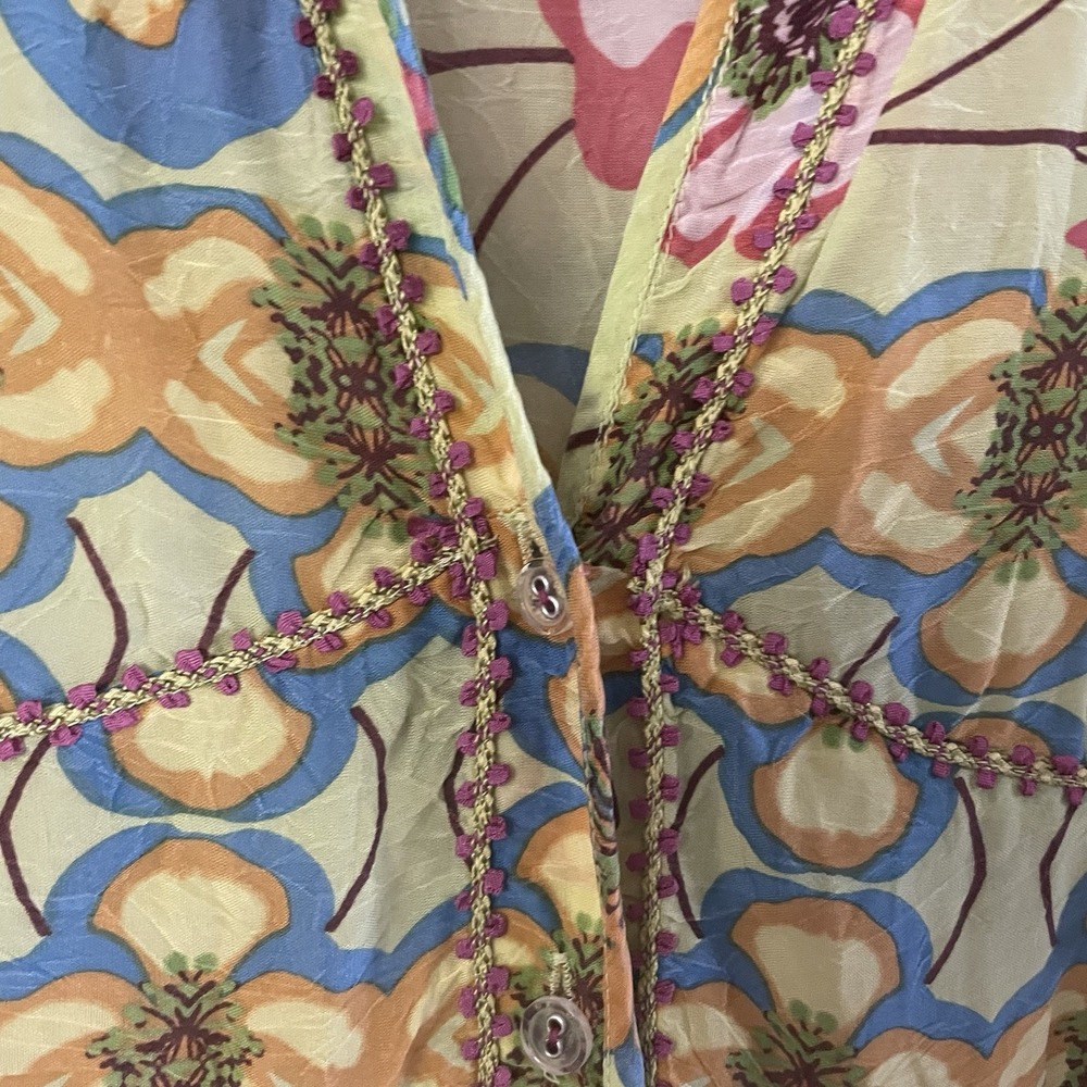 Johnny Was Floral V-Neck Top Blouse Y2K Whimsy Boho Artsy Women's Sz L B5 - Picture 5 of 10